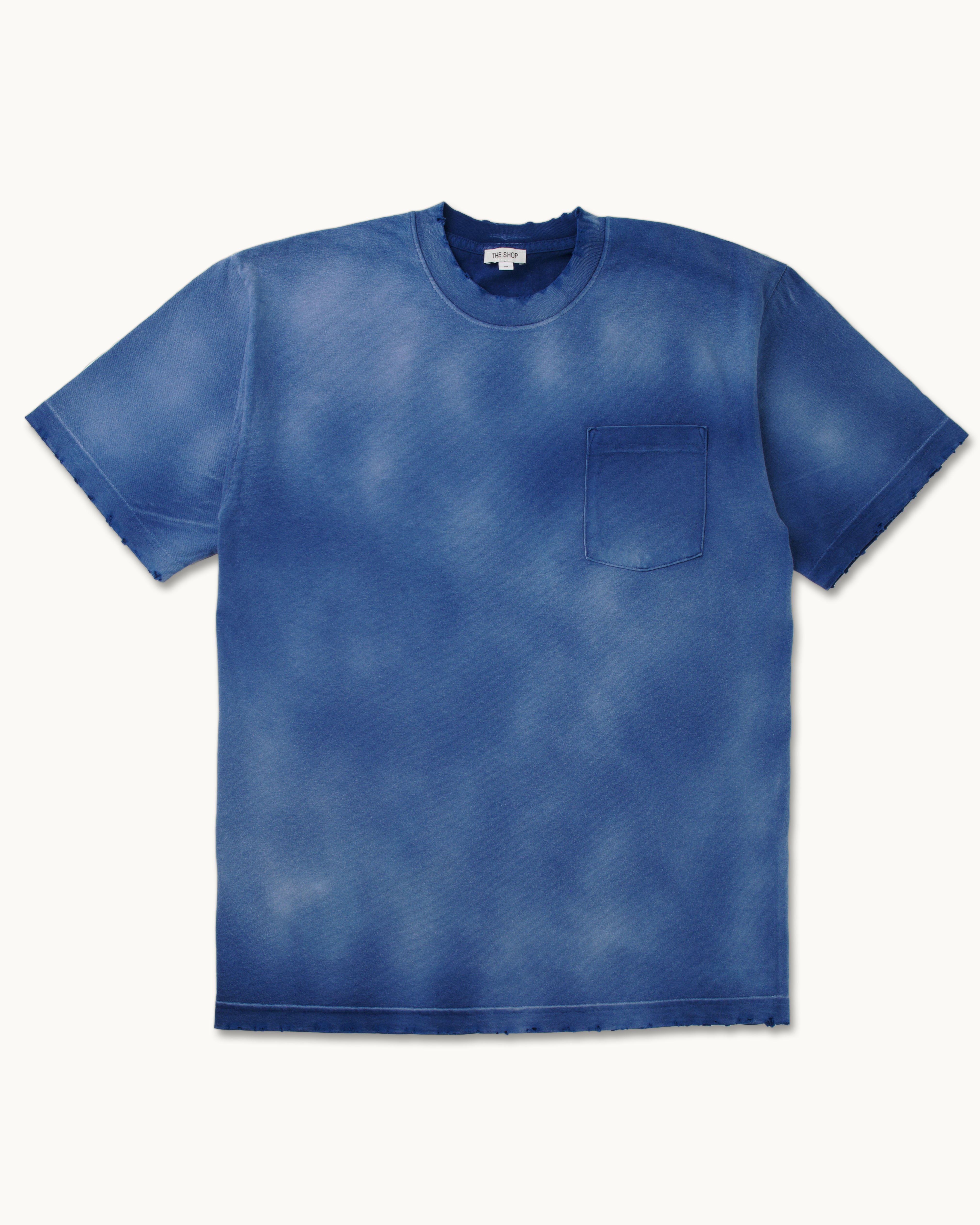 Mens Vintage Sun Fade Blue Mock Neck T-Shirt